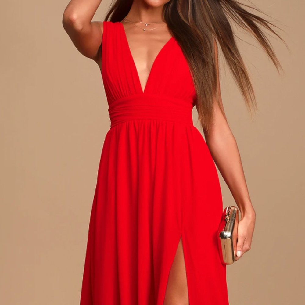 Lulus Heavenly Hues Red Maxi Dress Gown Size Small